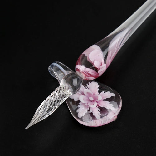 Crystal Flower Glass Dip Pen Set
